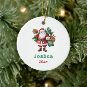 Santa Claus with Gifts Personalise Ceramic Ornament