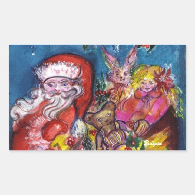 SANTA CLAUS WITH GIFTS RECTANGULAR STICKER (Front)