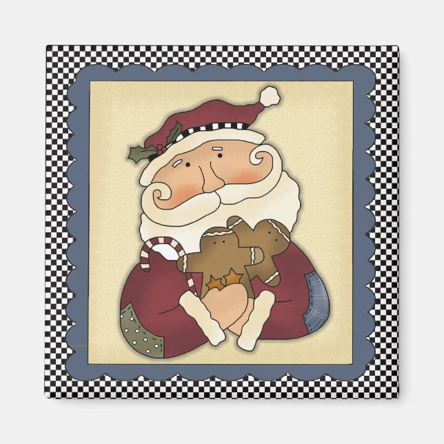 Santa Claus With Gingerbread Christmas Magnet (Front)