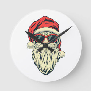 santa claus with glasses round clock