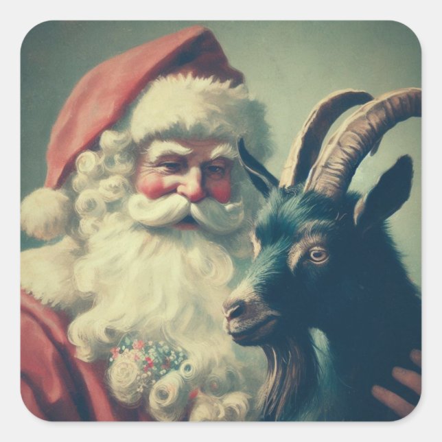Santa Claus with Goat Retro Black Phillip Square Sticker (Front)