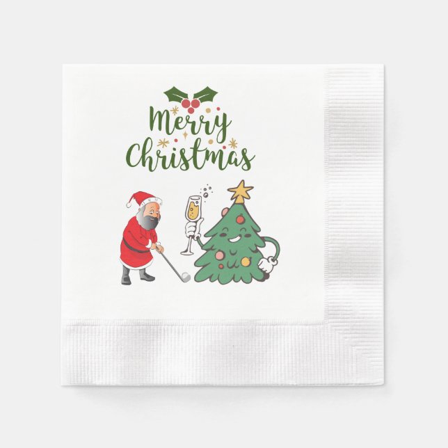 Santa Claus with golf ball Merry Christmas golfer  Napkin (Front)