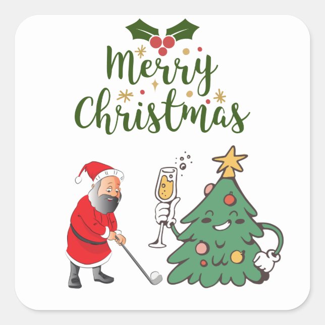 Santa Claus with golf ball Merry Christmas golfer  Square Sticker (Front)