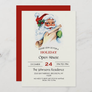 Santa Claus with his Christmas list scroll Invitation