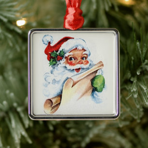 Santa Claus with his Christmas list scroll Metal Ornament