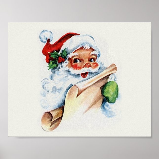 Santa Claus with his Christmas list scroll Poster (Front)