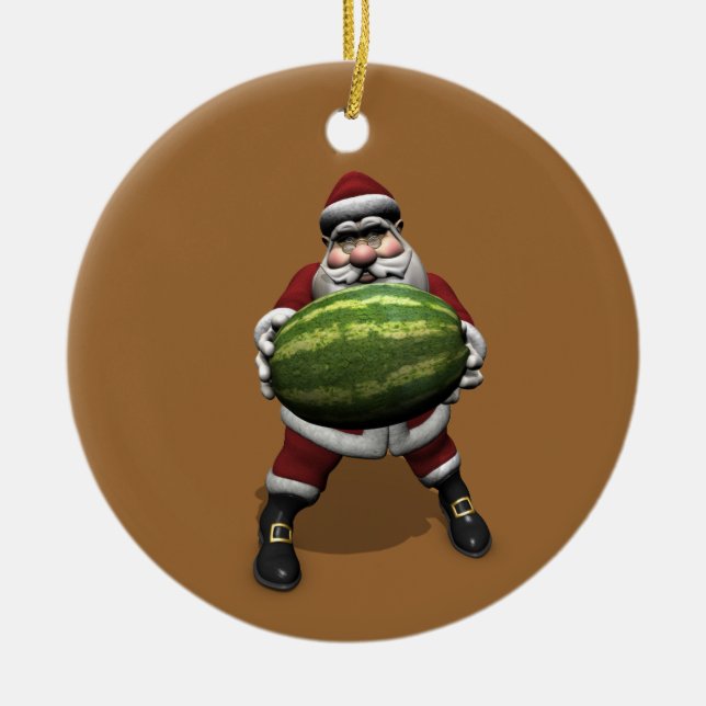 Santa Claus With Huge Watermelon Ceramic Ornament (Front)