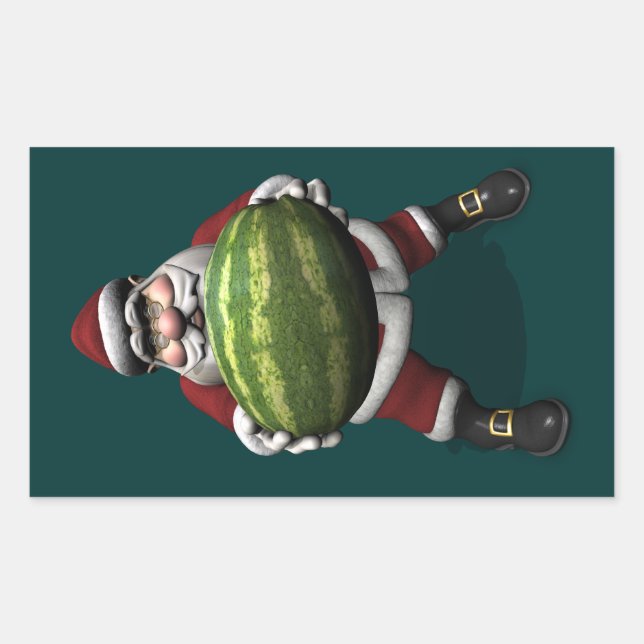 Santa Claus With Huge Watermelon Rectangular Sticker (Front)