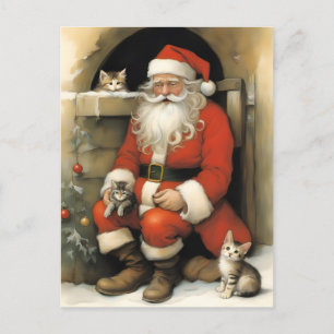 Santa Claus with Kittens Postcard