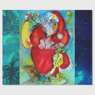 SANTA CLAUS WITH LANTERN IN CHRISTMAS NIGHT WRAPPING PAPER