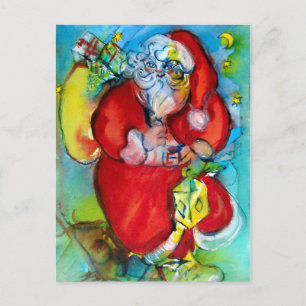 SANTA CLAUS  WITH LANTERN IN THE CHRISTMAS NIGHT HOLIDAY POSTCARD