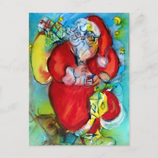 SANTA CLAUS  WITH LANTERN IN THE CHRISTMAS NIGHT HOLIDAY POSTCARD (Front)