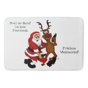 Santa Claus with moose - frohes Fest Bath Mat
