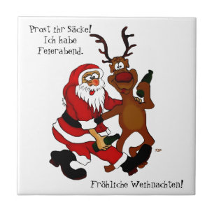 Santa Claus with moose - frohes Fest Ceramic Tile