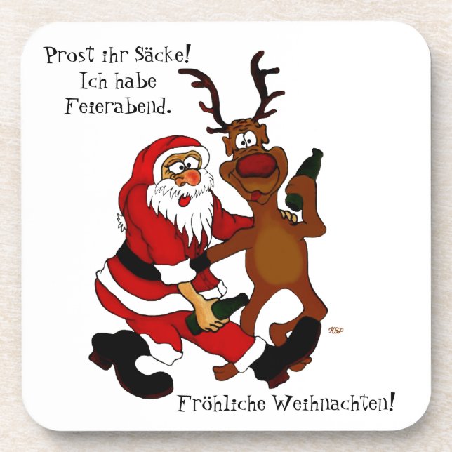 Santa Claus with moose - frohes Fest Coaster (Front)