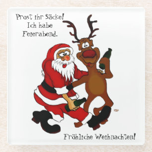 Santa Claus with moose - frohes Fest Glass Coaster