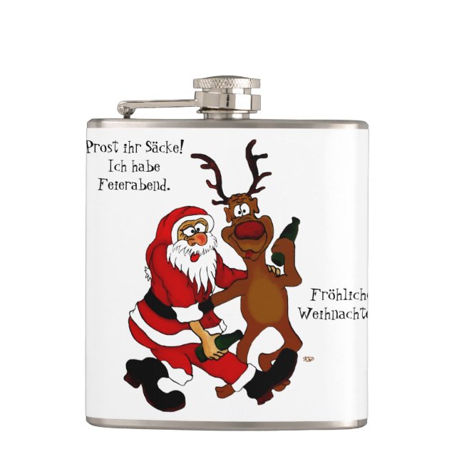 Santa Claus with moose - frohes Fest Hip Flask (Front)