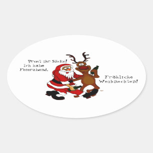 Santa Claus with moose - Happy Christmas Oval Sticker