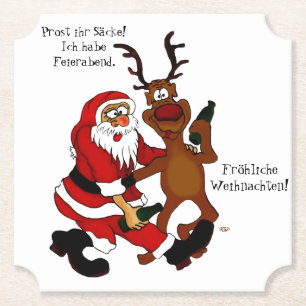 Santa Claus with moose - Happy Christmas Paper Coaster