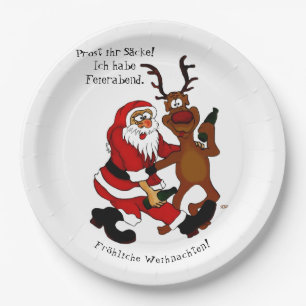 Santa Claus with moose - Happy Christmas Paper Plate
