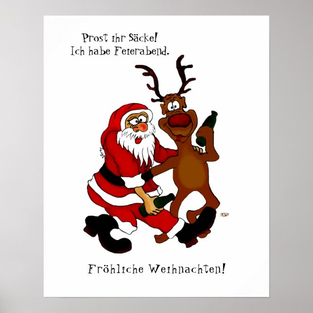 Santa Claus with moose - Happy Christmas Poster (Front)