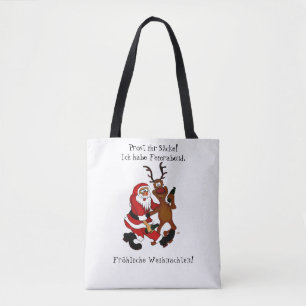 Santa Claus with moose - Happy Christmas Tote Bag