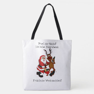 Santa Claus with moose - Happy Christmas Tote Bag