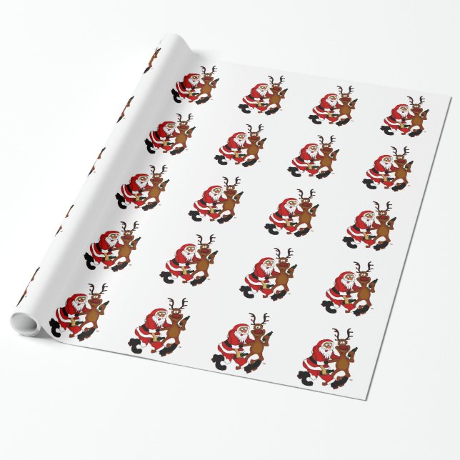 Santa Claus with moose Wrapping Paper (Unrolled)