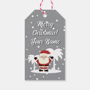 Santa Claus with palm tree cartoon funny Christmas Gift Tags