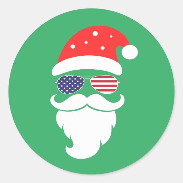 Santa Claus with Patriotic USA Sunglasses Classic Round Sticker (Front)
