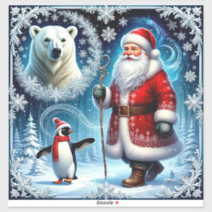 Santa Claus With Polar Bear And Penguin
