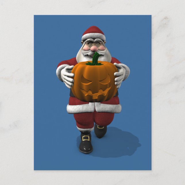 Santa Claus With Pumpkin Holiday Postcard (Front)