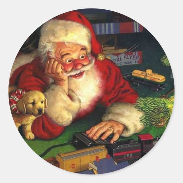 Santa Claus With Puppy Classic Round Sticker (Front)