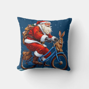 Santa claus with rabbit christmas illustration cushion