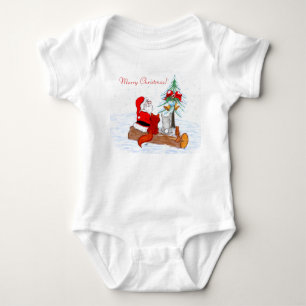 Santa Claus  with Rabbit Fox and Squirrel Baby Bodysuit