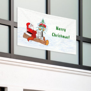 Santa Claus with Rabbit Fox and Squirrel Banner