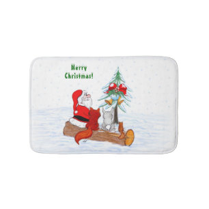 Santa Claus with Rabbit Fox and Squirrel Bath Mat