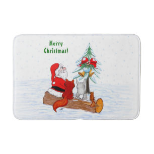 Santa Claus with Rabbit Fox and Squirrel Bath Mat