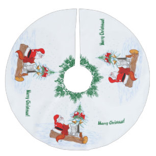 Santa Claus with Rabbit Fox and Squirrel Brushed Polyester Tree Skirt