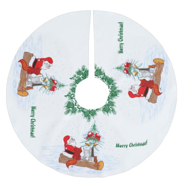 Santa Claus with Rabbit Fox and Squirrel Brushed Polyester Tree Skirt (Front)