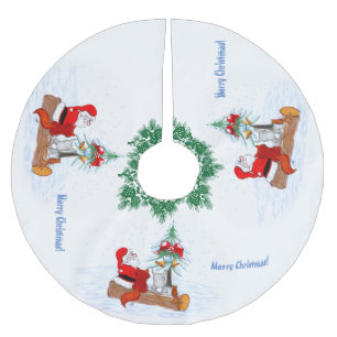 Santa Claus with Rabbit Fox and Squirrel Brushed Polyester Tree Skirt