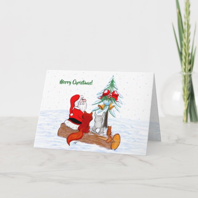 Santa Claus with Rabbit Fox and Squirrel Card (Front)