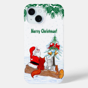 Santa Claus with Rabbit Fox and Squirrel iPhone 15 Case
