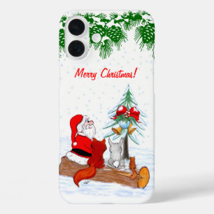 Santa Claus with Rabbit Fox and Squirrel iPhone 16 Plus Case