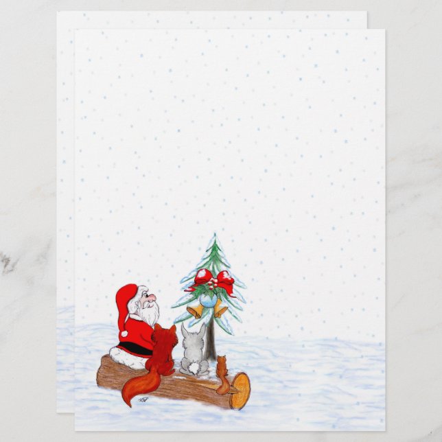 Santa Claus with Rabbit Fox and Squirrel Custom Letterhead (Front/Back)
