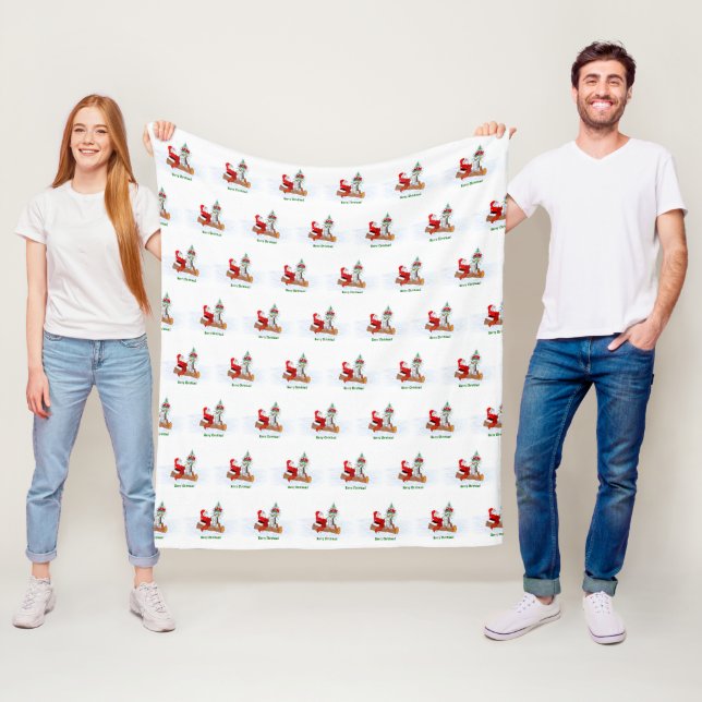 Santa Claus with Rabbit Fox and Squirrel Fleece Blanket (In Situ)