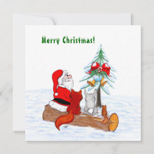 Santa Claus with Rabbit Fox and Squirrel Holiday Card