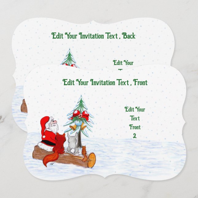 Santa Claus with Rabbit Fox and Squirrel Invitation (Front/Back)