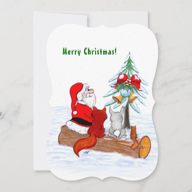 Santa Claus with Rabbit Fox and Squirrel Invitation (Front)
