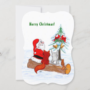 Santa Claus with Rabbit Fox and Squirrel Invitation